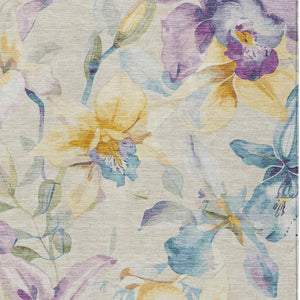HomeRoots 9' X 12' Floral Washable Area Rug in Beige Gold & Lavender – Perfect for Indoor & Outdoor Spaces! 640928