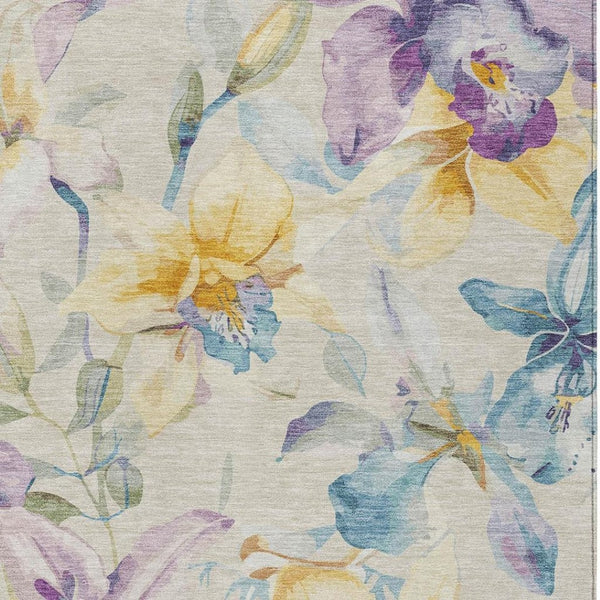 HomeRoots 9' X 12' Floral Washable Area Rug in Beige Gold & Lavender – Perfect for Indoor & Outdoor Spaces! 640928