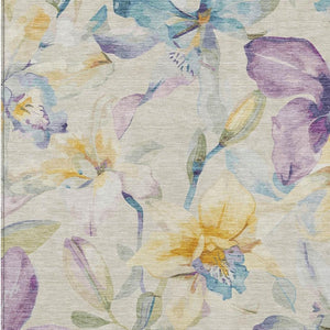 HomeRoots 10' Elegant Beige, Gold, and Lavender Floral Area Rug – Washable, Durable for Indoor & Outdoor Use 640929