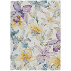 HomeRoots 5' X 8' Elegant Floral Ivory, Gold & Lavender Area Rug - Washable, Durable for Indoor/Outdoor Use 640931