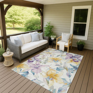 HomeRoots 5' X 8' Elegant Floral Ivory, Gold & Lavender Area Rug - Washable, Durable for Indoor/Outdoor Use 640931