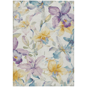 HomeRoots 5' X 8' Elegant Floral Ivory, Gold & Lavender Area Rug - Washable, Durable for Indoor/Outdoor Use 640931