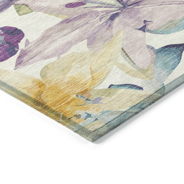 HomeRoots 5' X 8' Elegant Floral Ivory, Gold & Lavender Area Rug - Washable, Durable for Indoor/Outdoor Use 640931