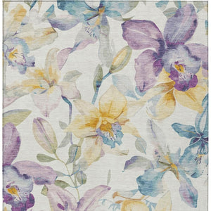HomeRoots 5' X 8' Elegant Floral Ivory, Gold & Lavender Area Rug - Washable, Durable for Indoor/Outdoor Use 640931