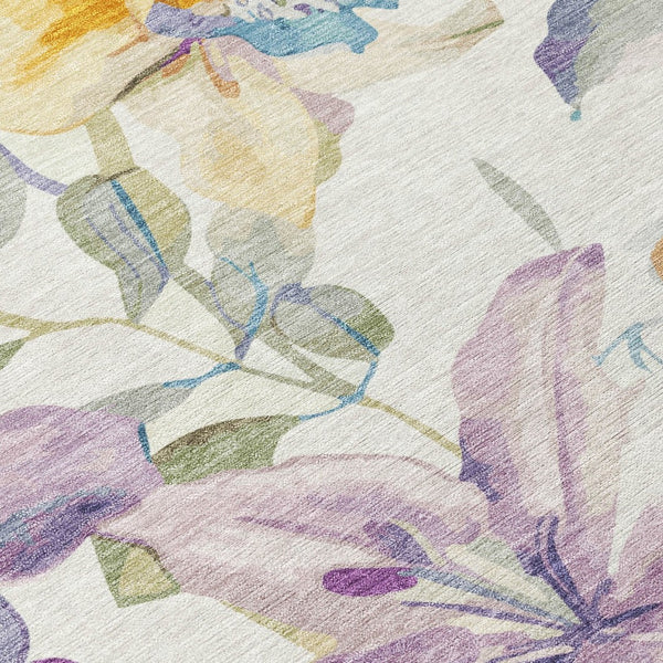 HomeRoots 5' X 8' Elegant Floral Ivory, Gold & Lavender Area Rug - Washable, Durable for Indoor/Outdoor Use 640931