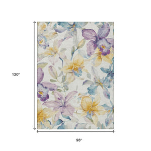 HomeRoots 8' X 10' Ivory Gold Lavender Floral Area Rug – Stylish, Washable, Durable for Indoor & Outdoor Use! 640933