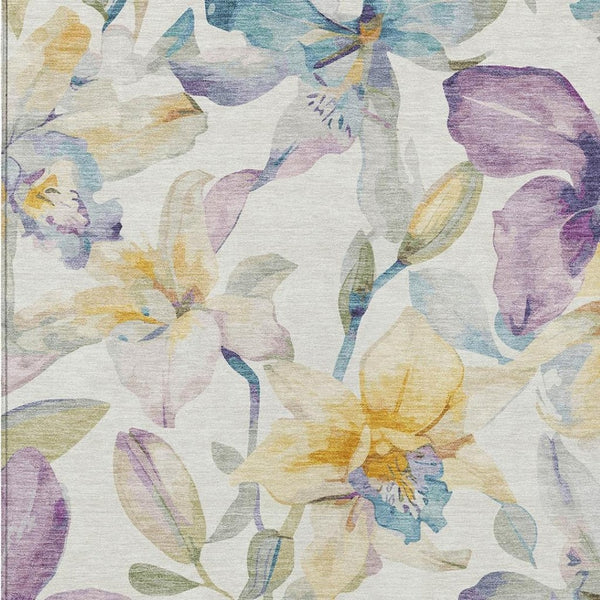 HomeRoots 8' X 10' Ivory Gold Lavender Floral Area Rug – Stylish, Washable, Durable for Indoor & Outdoor Use! 640933
