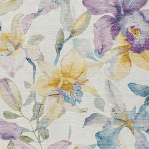 HomeRoots 9' X 12' Elegant Ivory Gold Lavender Floral Area Rug - Durable, Washable & Versatile for Indoor/Outdoor Use 640934