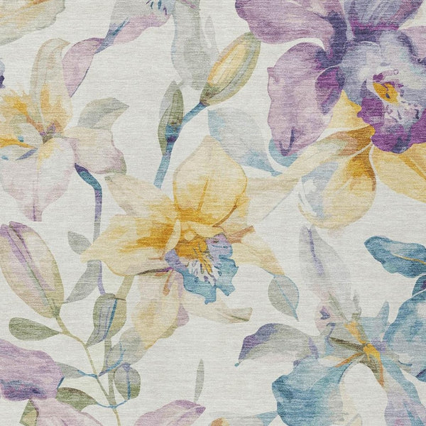 HomeRoots 9' X 12' Elegant Ivory Gold Lavender Floral Area Rug - Durable, Washable & Versatile for Indoor/Outdoor Use 640934