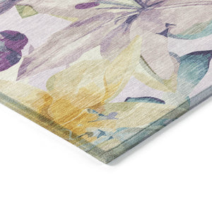 HomeRoots 8' X 10' Elegant Floral Area Rug in Lavender, Gold & Ivory - Washable for Indoor & Outdoor Use 640939