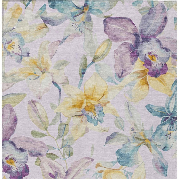 HomeRoots 8' X 10' Elegant Floral Area Rug in Lavender, Gold & Ivory - Washable for Indoor & Outdoor Use 640939