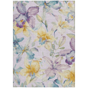 HomeRoots 9' X 12' Elegant Lavender Gold Ivory Floral Area Rug - Washable, Durable for Indoor & Outdoor Use 640940