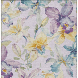 HomeRoots 9' X 12' Elegant Lavender Gold Ivory Floral Area Rug - Washable, Durable for Indoor & Outdoor Use 640940