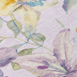 HomeRoots 9' X 12' Elegant Lavender Gold Ivory Floral Area Rug - Washable, Durable for Indoor & Outdoor Use 640940