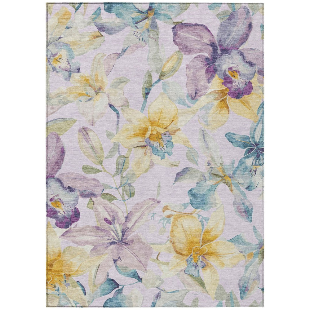 HomeRoots 10' X 14' Elegant Lavender Gold Ivory Floral Washable Rug for Indoor & Outdoor Spaces, Durable Comfort 640941