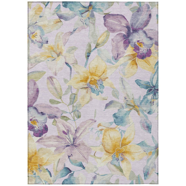 HomeRoots 10' X 14' Elegant Lavender Gold Ivory Floral Washable Rug for Indoor & Outdoor Spaces, Durable Comfort 640941