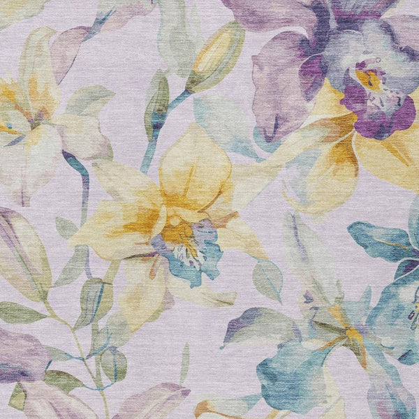 HomeRoots 10' X 14' Elegant Lavender Gold Ivory Floral Washable Rug for Indoor & Outdoor Spaces, Durable Comfort 640941