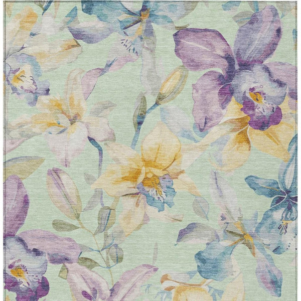 HomeRoots 5' Mint Green, Gold & Lavender Floral Area Rug - Stylish, Washable, Indoor/Outdoor Decor, 5x8 ft 640943