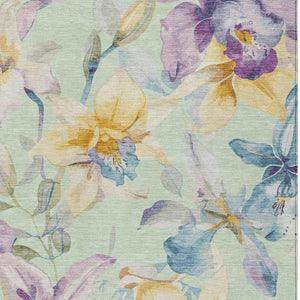 HomeRoots 5' Mint Green, Gold & Lavender Floral Area Rug - Stylish, Washable, Indoor/Outdoor Decor, 5x8 ft 640943
