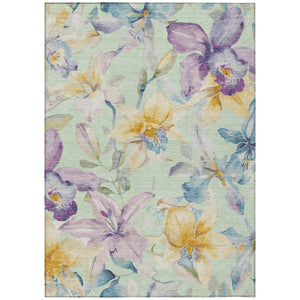 HomeRoots 9' X 12' Floral Area Rug in Mint Green, Gold & Lavender - Durable, Washable for Indoor/Outdoor Use 640946