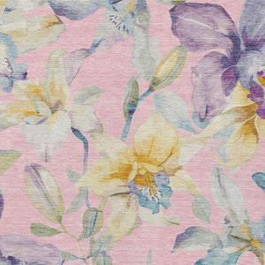 HomeRoots 5' Pink Gold Lavender Floral Washable Area Rug - Durable, Stylish Design for Indoor & Outdoor Use 640949
