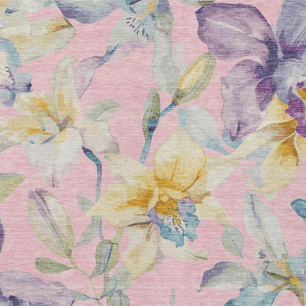 HomeRoots 5' Pink Gold Lavender Floral Washable Area Rug - Durable, Stylish Design for Indoor & Outdoor Use 640949