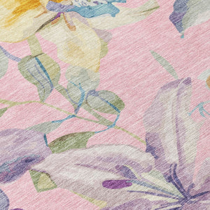 HomeRoots 5' Pink Gold Lavender Floral Washable Area Rug - Durable, Stylish Design for Indoor & Outdoor Use 640949