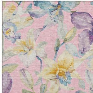 HomeRoots 8' X 10' Floral Washable Area Rug in Pink, Gold & Lavender - Perfect for Indoor & Outdoor Spaces! 640951
