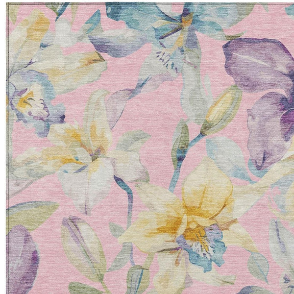 HomeRoots 8' X 10' Floral Washable Area Rug in Pink, Gold & Lavender - Perfect for Indoor & Outdoor Spaces! 640951