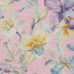 HomeRoots 10' Elegant Pink Gold Lavender Floral Washable Area Rug for Indoor & Outdoor Spaces, Durable Design 640953