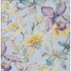 HomeRoots 5' X 8' Floral Area Rug - Sky Blue, Gold & Lavender - Washable, Durable, Indoor/Outdoor Use! 640955