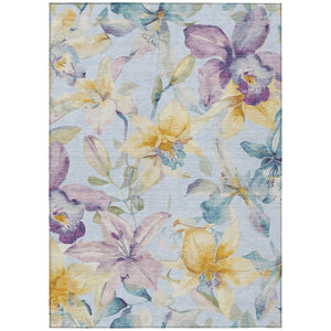 HomeRoots 5' X 8' Floral Area Rug - Sky Blue, Gold & Lavender - Washable, Durable, Indoor/Outdoor Use! 640955