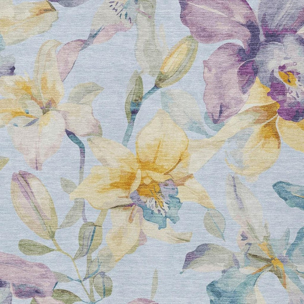 HomeRoots 5' X 8' Floral Area Rug - Sky Blue, Gold & Lavender - Washable, Durable, Indoor/Outdoor Use! 640955