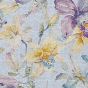 HomeRoots 9' X 12' Sky Blue Gold Lavender Floral Washable Area Rug for Indoor Outdoor High-Traffic Spaces 640958