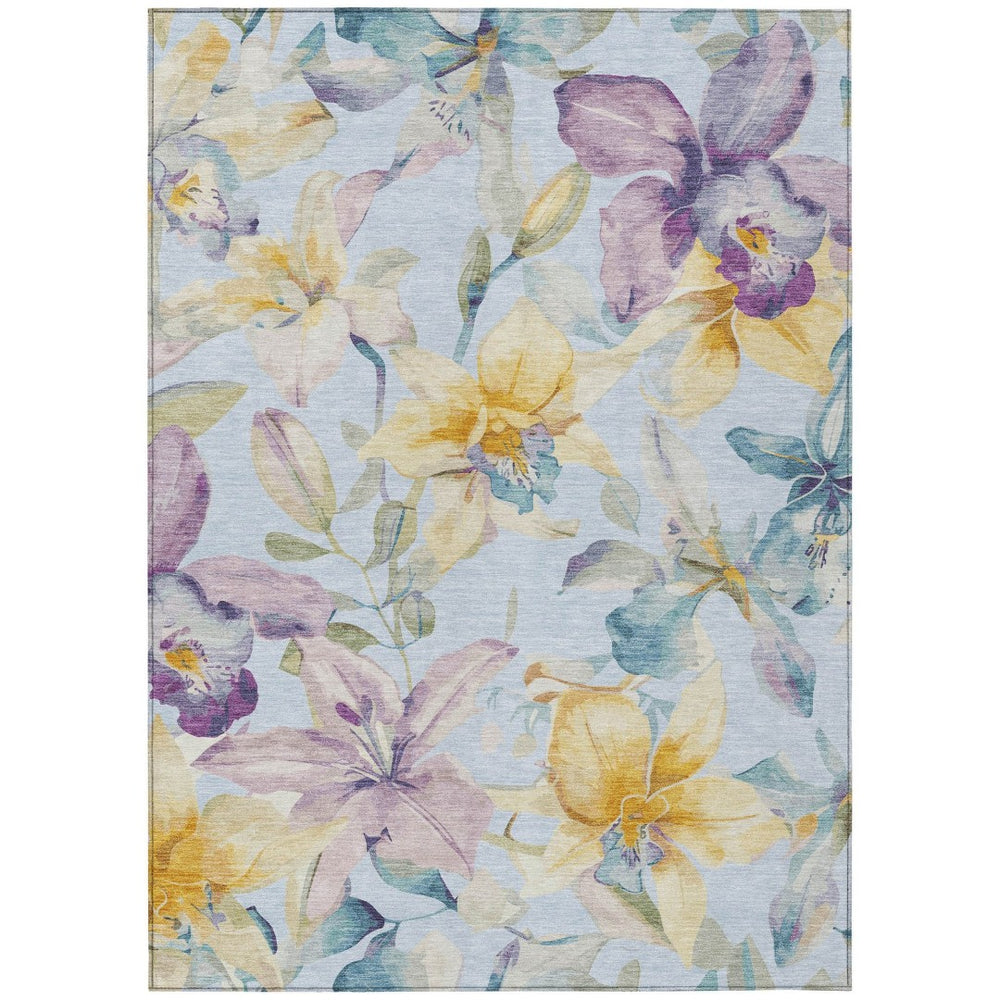 HomeRoots 10' Sky Blue Floral Area Rug - Versatile Washable Design for Indoor/Outdoor Spaces, Stain-Resistant! 640959