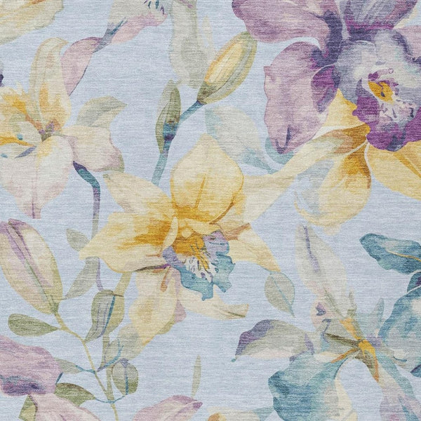 HomeRoots 10' Sky Blue Floral Area Rug - Versatile Washable Design for Indoor/Outdoor Spaces, Stain-Resistant! 640959