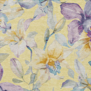 HomeRoots 5' Yellow Gold & Lavender Floral Washable Rug - Durable, Stylish for Indoor & Outdoor Spaces! 640961