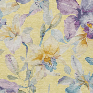HomeRoots 8' Indoor Outdoor Floral Area Rug - Yellow Gold & Lavender, Washable, Durable, Stylish & Versatile 640963