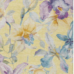 HomeRoots 10' X 14' Elegant Yellow Gold & Lavender Floral Area Rug - Durable, Washable for Indoor/Outdoor Use! 640965