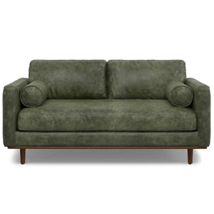 HomeRoots 72" Moss Green Leather Sofa with Brown Legs – Mid-Century Modern Style, Sleek Comfort for Living Room 640966