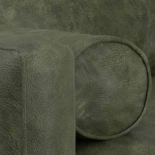 HomeRoots 72" Moss Green Leather Sofa with Brown Legs – Mid-Century Modern Style, Sleek Comfort for Living Room 640966