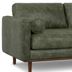 HomeRoots 72" Moss Green Leather Sofa with Brown Legs – Mid-Century Modern Style, Sleek Comfort for Living Room 640966