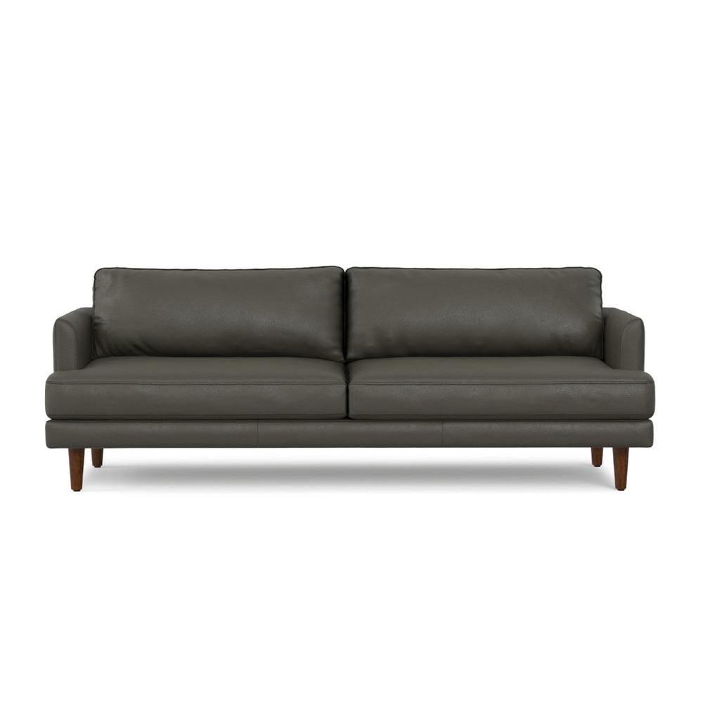 HomeRoots 90" Black Leather Sofa - Mid-Century Modern Design, Durable Frame, Removable Cushions, Seats 3 Comfortably 640967