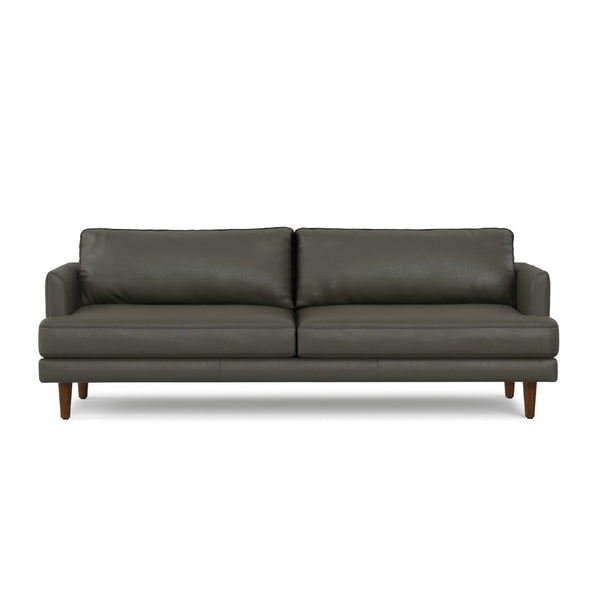 HomeRoots 90" Black Leather Sofa - Mid-Century Modern Design, Durable Frame, Removable Cushions, Seats 3 Comfortably 640967