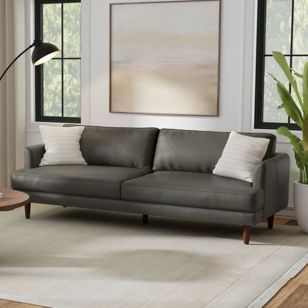HomeRoots 90" Black Leather Sofa - Mid-Century Modern Design, Durable Frame, Removable Cushions, Seats 3 Comfortably 640967