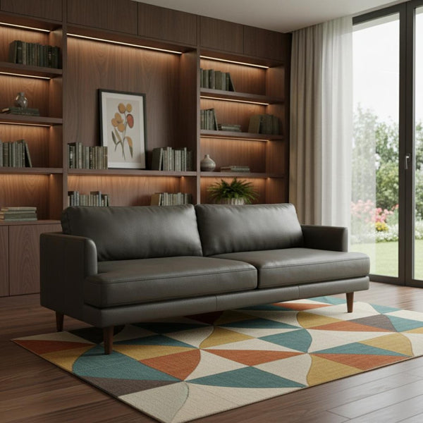 HomeRoots 90" Black Leather Sofa - Mid-Century Modern Design, Durable Frame, Removable Cushions, Seats 3 Comfortably 640967