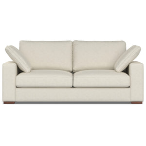 HomeRoots 78" Cream Fabric Sofa - Modern Elegance with Tufted Back, Brown Legs, Perfect for Small Spaces! 640968