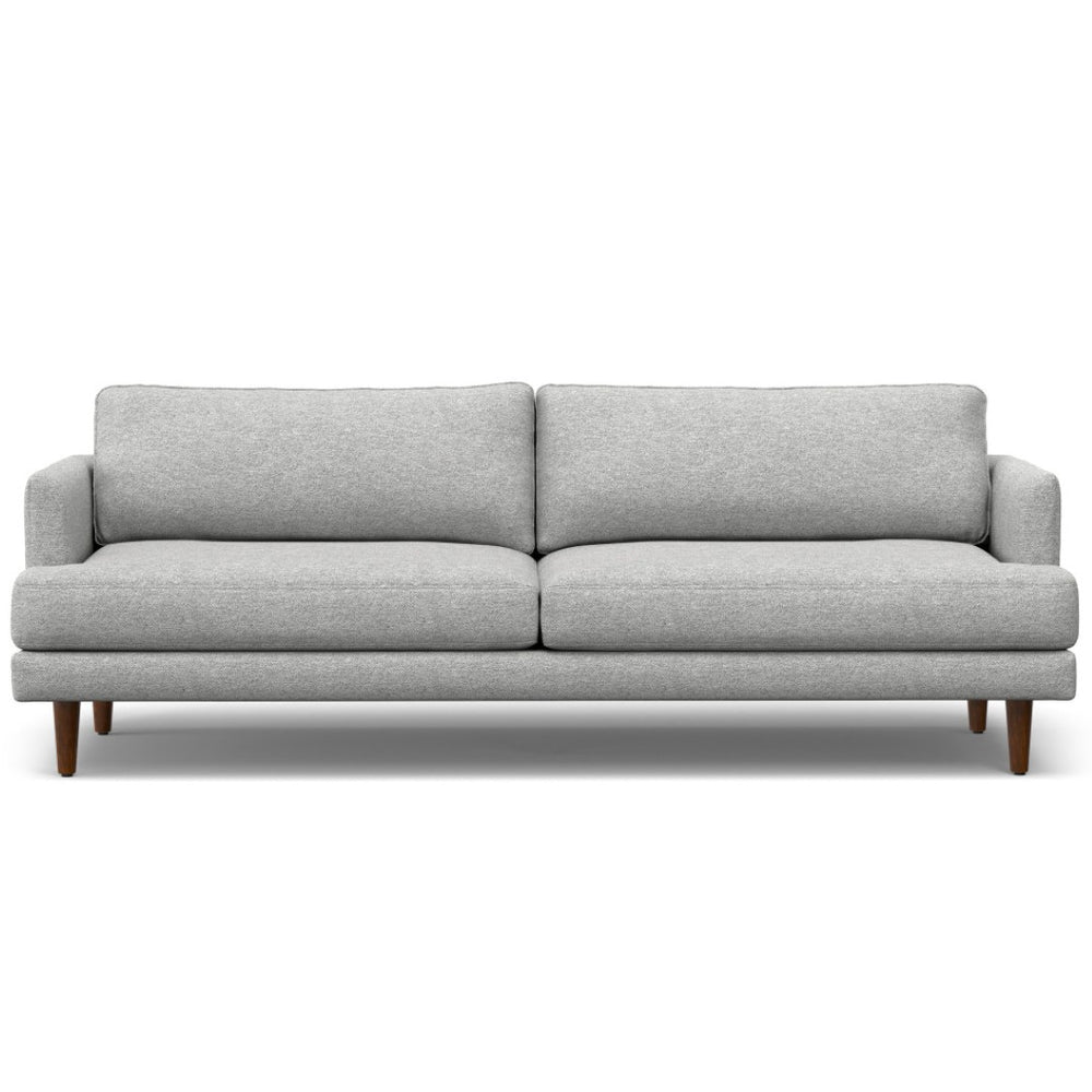 HomeRoots 90" Gray Fabric Sofa with Brown Legs - Mid-Century Modern Elegance, Cozy Comfort, and Durable Style 640969