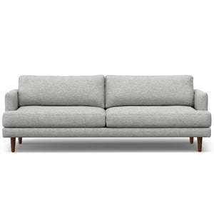 HomeRoots 90" Gray Fabric Sofa with Brown Legs - Mid-Century Modern Elegance, Cozy Comfort, and Durable Style 640969