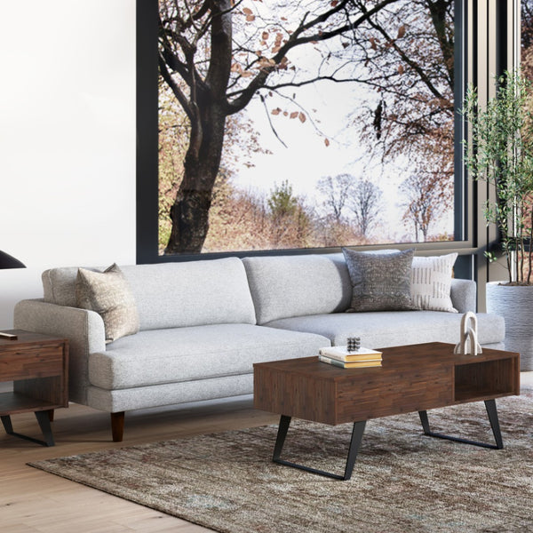 HomeRoots 90" Gray Fabric Sofa with Brown Legs - Mid-Century Modern Elegance, Cozy Comfort, and Durable Style 640969